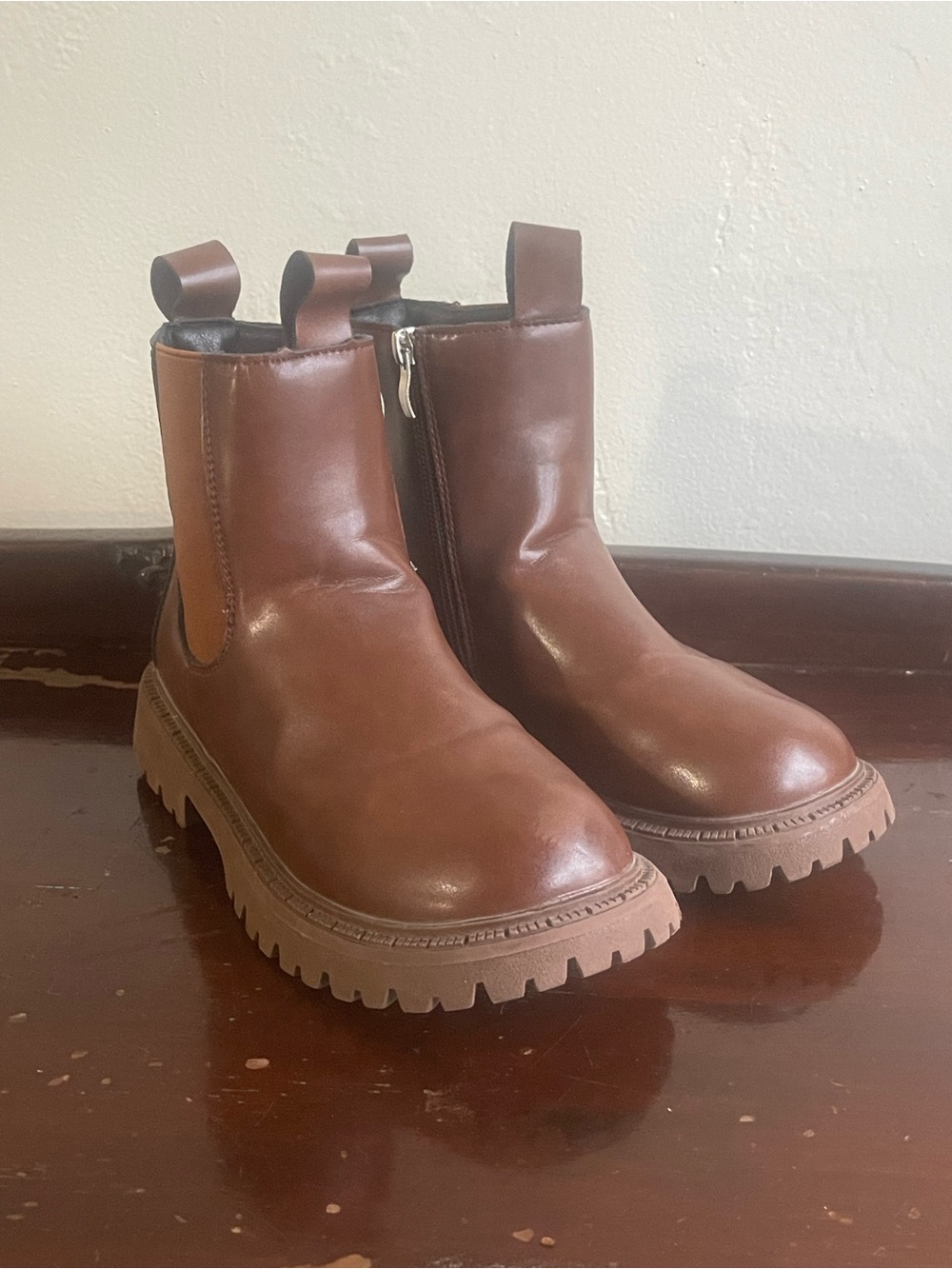 Kids Brown Leather Chelsea Boots with Lug Sole